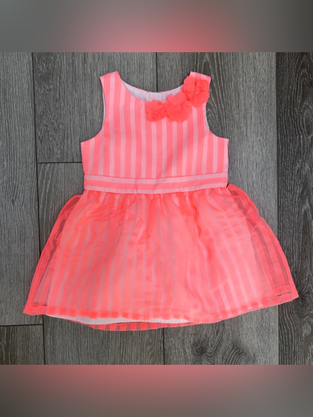 CAT AND JACK SLEEVELESS TULLE OVERLAY DRESS CORAL PINK ORANGE FLOWERS 2T